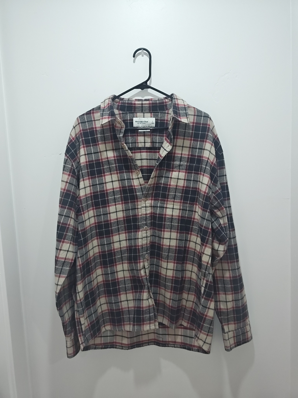 Abercrombie & Fitch Cream, Navy & Red Plaid Button-Down Shirt